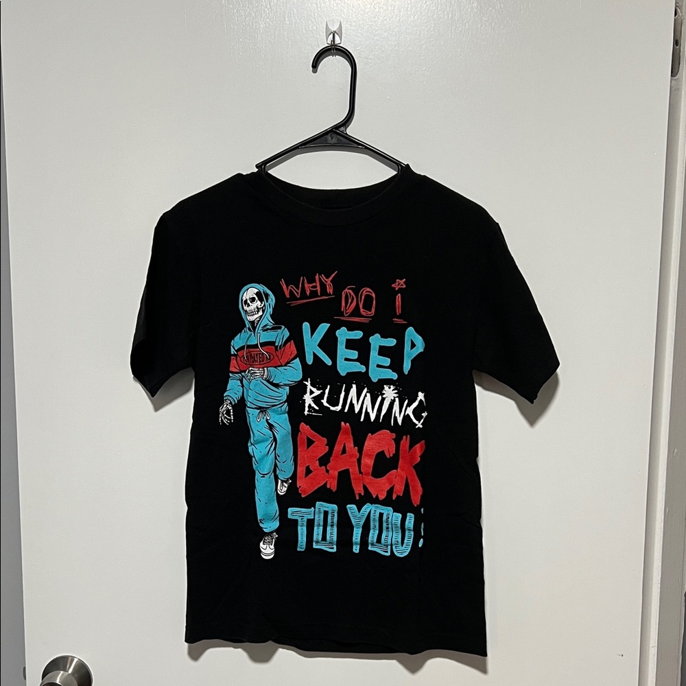 Black Graphic Tee with Bold Text Design